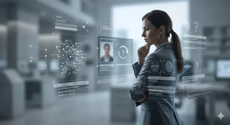 Maura Mendoza Garcia: Powerful Facts Revealed concept image showing identity search and a professional figure in a modern setting