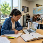 Student studying in classroom representing elaina pan monta vista with focus on academic success and high school achievement