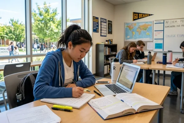 Student studying in classroom representing elaina pan monta vista with focus on academic success and high school achievement