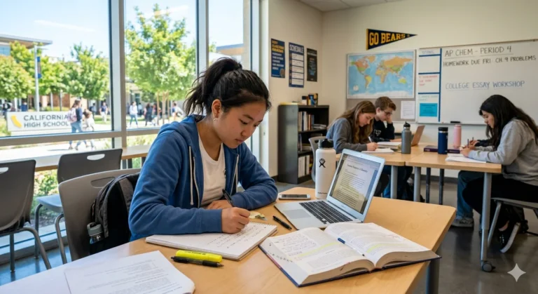 Student studying in classroom representing elaina pan monta vista with focus on academic success and high school achievement