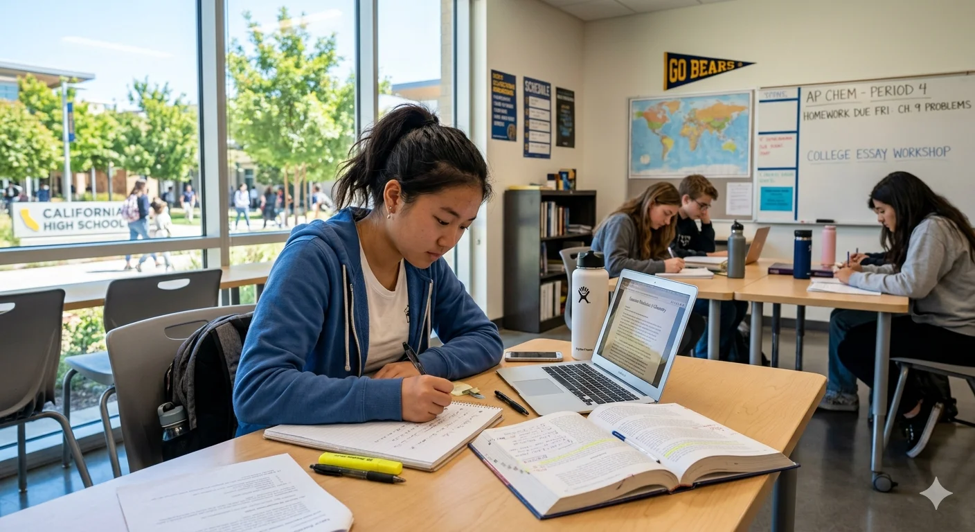 Student studying in classroom representing elaina pan monta vista with focus on academic success and high school achievement