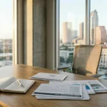 Agustin Stoermann concept image showing a minimalist workspace with documents and a calm professional environment