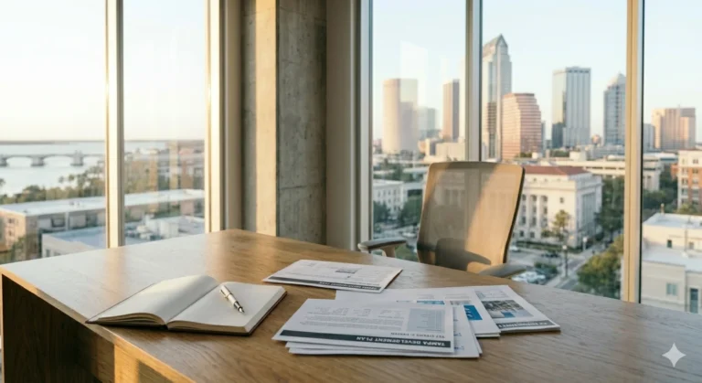 Agustin Stoermann concept image showing a minimalist workspace with documents and a calm professional environment