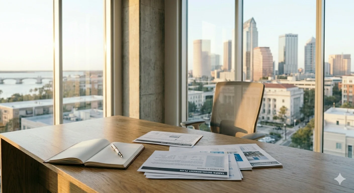 Agustin Stoermann concept image showing a minimalist workspace with documents and a calm professional environment