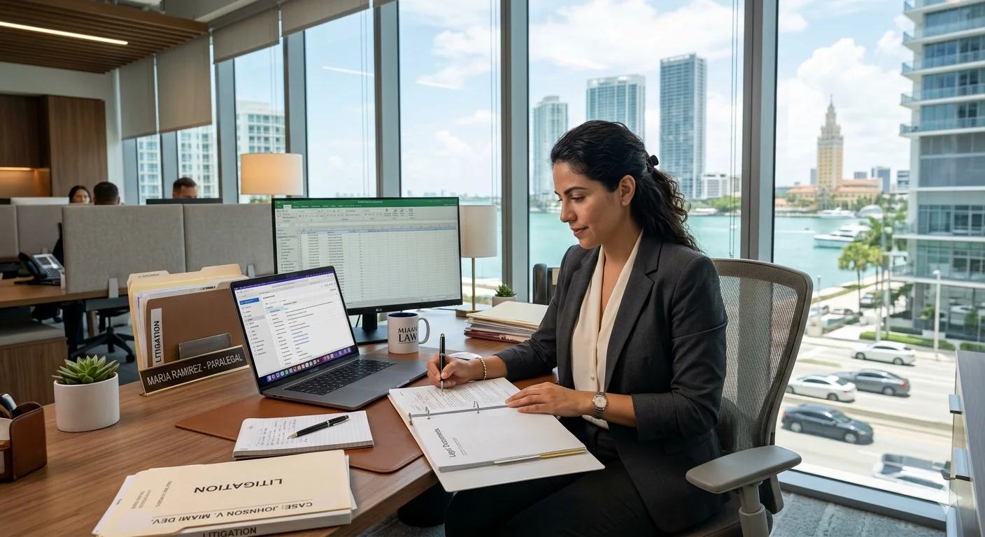 Cristy Garcia Paralegal Miami: Powerful Facts Revealed showing a professional paralegal reviewing legal documents in a modern office