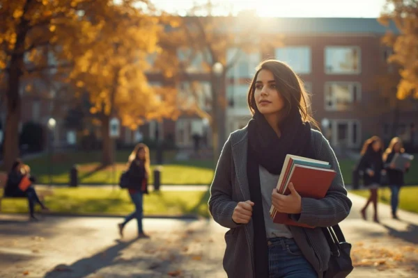 Female student walking across campus holding books, representing Hailey Chittenden WSU university search trend context.