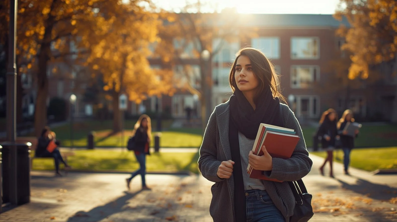 Female student walking across campus holding books, representing Hailey Chittenden WSU university search trend context.