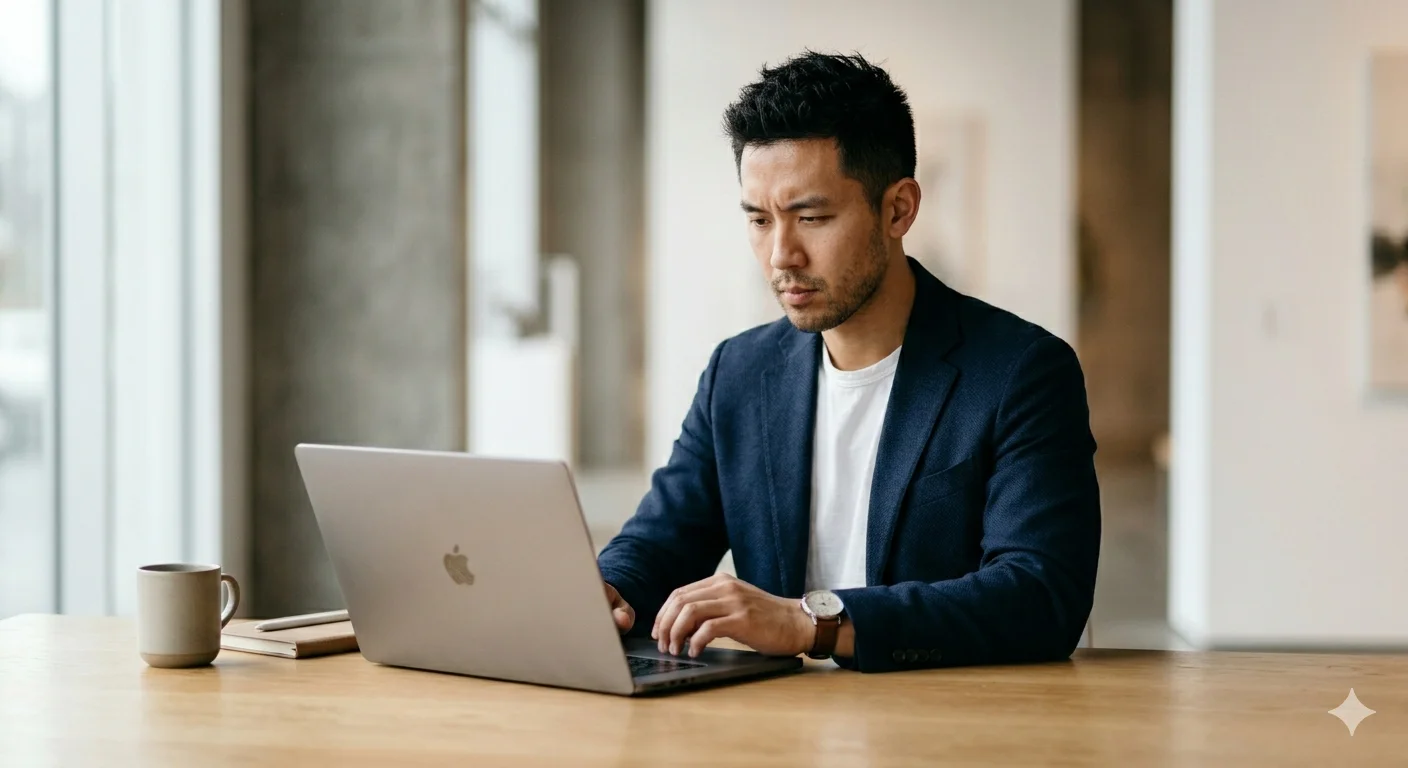 John gardner ford concept image showing a professional man working in a modern office with a focused and thoughtful expression