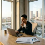 Mark piccirillo tampa concept image showing a professional man working in a modern office with a city view background