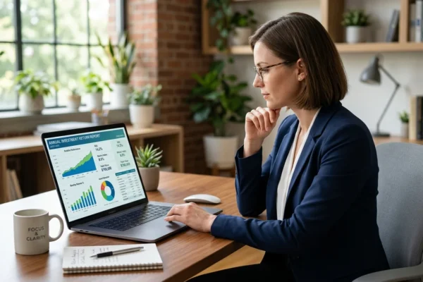Ultimate Guide to ETRNL Returns showing a user reviewing return data and refund process on a laptop in a clean workspace
