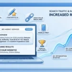 Beginner learning What Is SEO? Beginner Guide 2026 (Simple & Practical) with laptop showing search results and ranking growth concept