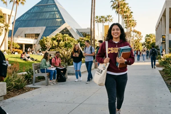 College student on campus representing april chavez csulb and modern university success culture.