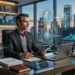 Business success visualization representing bill duker net worth with investment growth, charts, and financial wealth concept in modern office sce