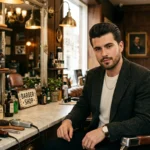 Bradley Leinhardt review featuring retro hairstyle inspiration inside a stylish vintage barbershop setting.