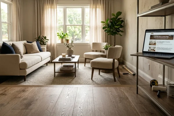 clevelandfloorking.com review showing modern luxury flooring inside a stylish renovated living room interior