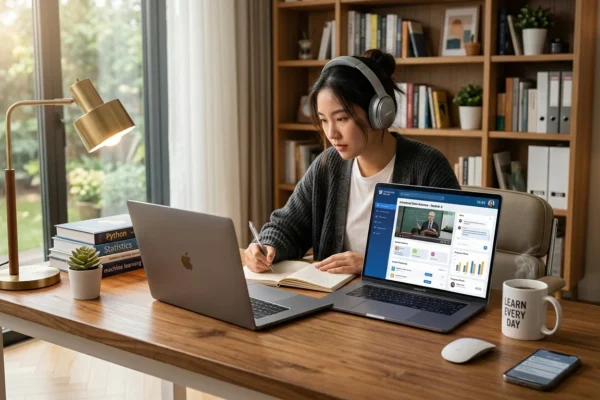 Student learning online through danyalpedia.com using a laptop in a modern and productive study setup.