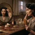 Ethel Olga Review showing a woman styling retro hair in a vintage setting with classic tools and soft lighting