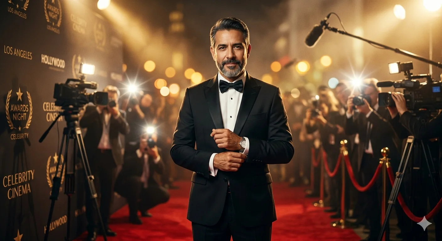 Eugenio Derbez at a luxury Hollywood event reflecting his successful career and rising net worth journey.