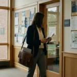 A professional woman in a campus setting representing katy davis suffield and her possible local or academic connection