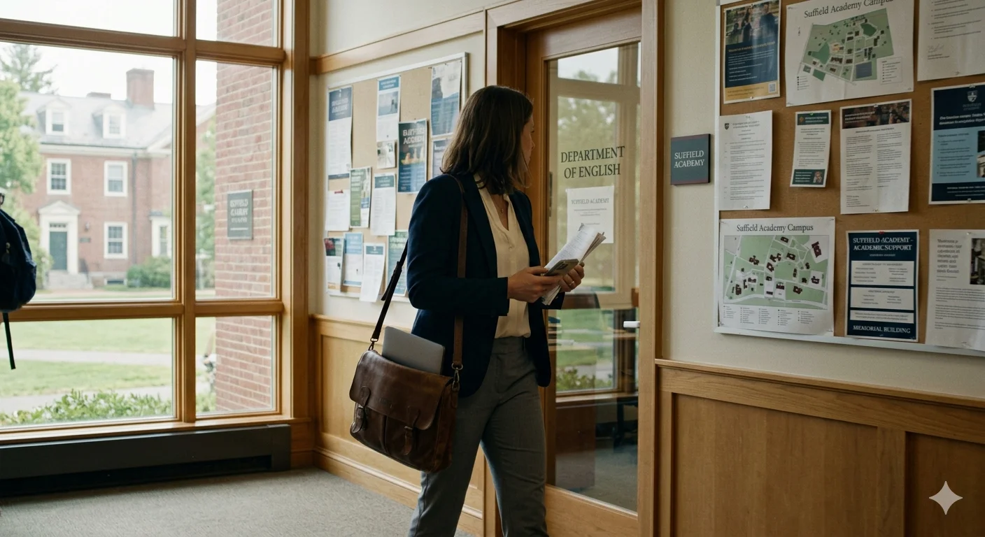 A professional woman in a campus setting representing katy davis suffield and her possible local or academic connection