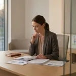 Kristy Greenberg husband Review concept showing a professional woman analyzing personal life details in a calm office setting