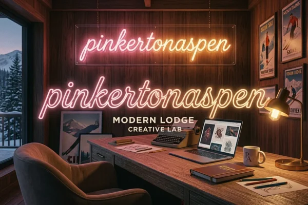 Creative retro-style branding concept showing the mysterious pinkertonaspen identity in a modern digital setting.