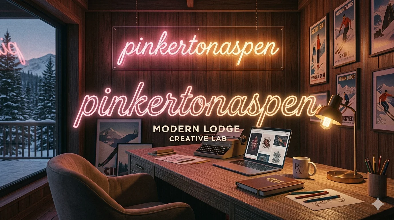 Creative retro-style branding concept showing the mysterious pinkertonaspen identity in a modern digital setting.