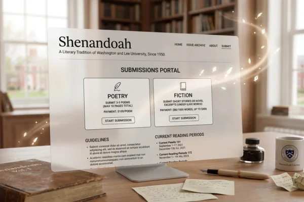 henandoahliterary.org Review showing Shenandoah Literary Journal homepage as writers explore submissions and published works