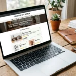 thegoodlifereview.com review page shown on laptop screen with lifestyle articles and product insights in a modern workspace setting