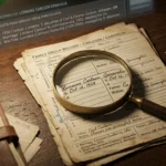 Lorraine Carlson Garavalia shown in a genealogy archive search concept with historical family records and document background